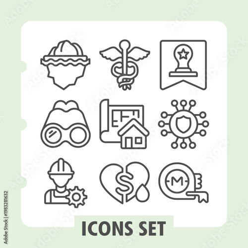 Set of nine clean vector icons representing shopping, ideas, home, network, industry, money, music, and food themes for web and mobile interfaces.