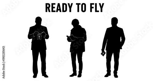 Silhouetted Businessmen with Travel Documents During Airport Departure