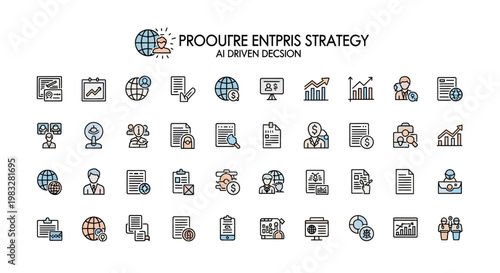 Procurement strategy icons. AI driven decision concept