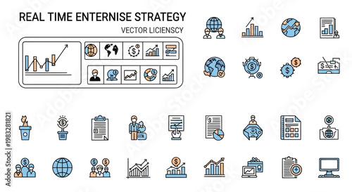 Real time enterprise strategy vector icons set