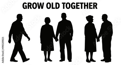 Silhouetted couples holding hands with one figure walking away symbolizing enduring love and partnership