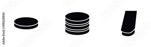 Three black icons for media and technology: a smartphone, a webcam, and a CD or disc.