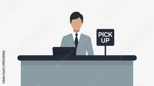 Male employee at a professional pickup counter vector illustration