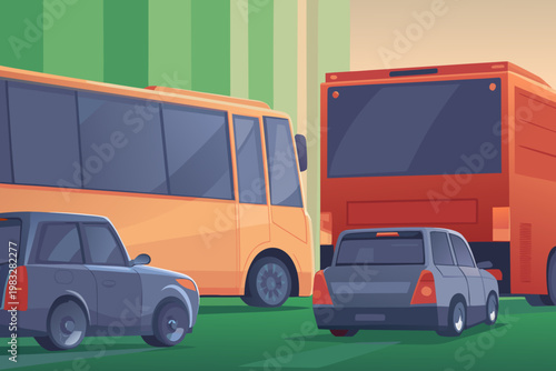 Public bus and truck causing traffic bottleneck on