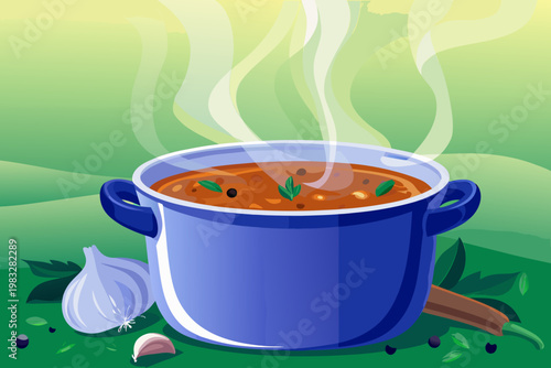 Preparing traditional soup dish using fresh qurban