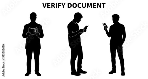 Silhouettes of men examining documents in neutral lighting with ample copy space