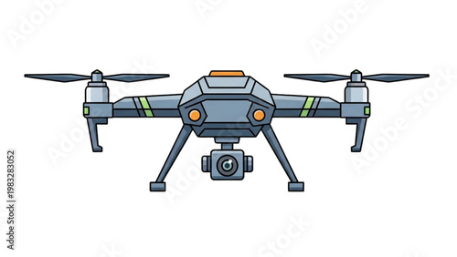 A vector 2D CAD illustration of a drone with camera equipment