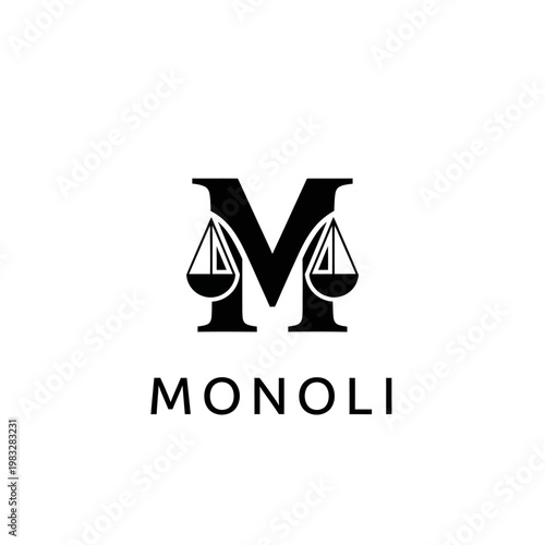 Monoli Law Firm Logo Design Combining Letter M with Scales of Justice on Isolated White Background