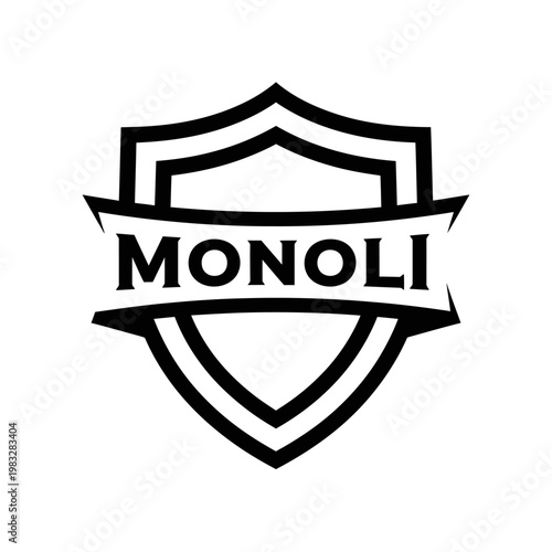 Bold black outline shield logo with 'MONOLI' text on an isolated white background.
