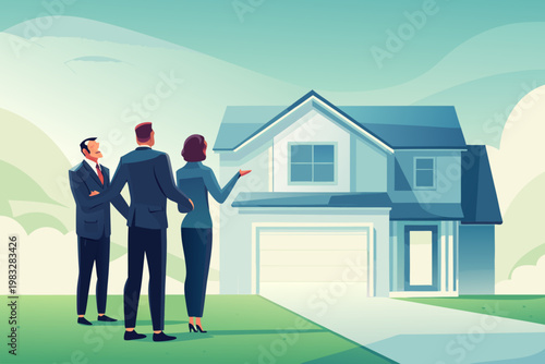 Real estate agent showing completed house to buyer