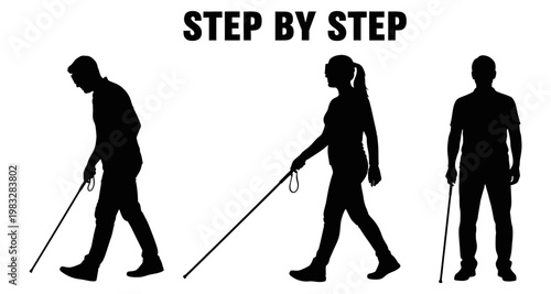 Silhouettes of people with white canes showing accessibility and inclusion