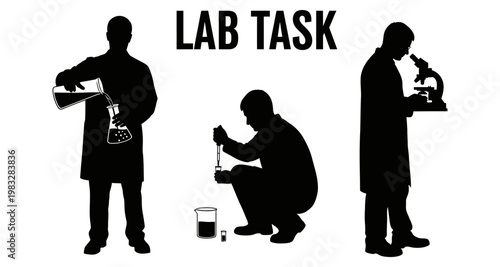 Silhouettes of scientists conducting experiments in a laboratory setting with scientific equipment