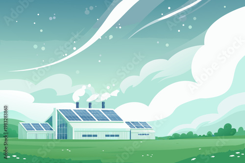 Sustainable energy powered factory with solar pane