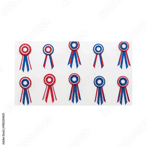 Red and blue rosette award ribbons.