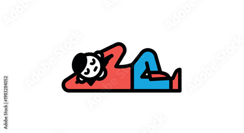 Cartoon man lying on back relaxed.