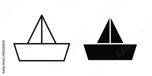 Paper boat icon Flat and linear stroke vector design isolated illustration.