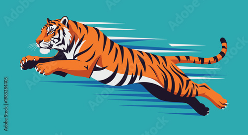 Tiger running fast in motion.