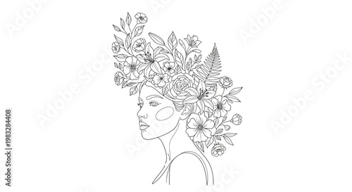 Woman with floral headpiece illustration.