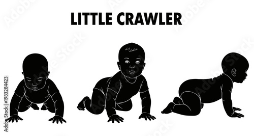 Baby crawling progression silhouettes with central focus on movement stages
