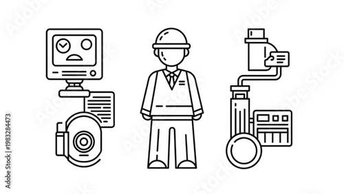 Industrial Engineer Works with Vector 2D CAD Machinery