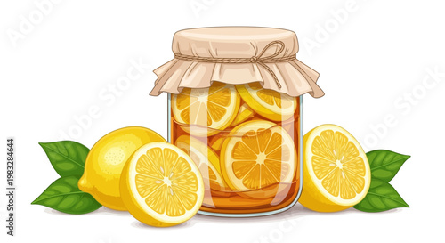 Jar of Sliced Fresh Lemons Preserved.