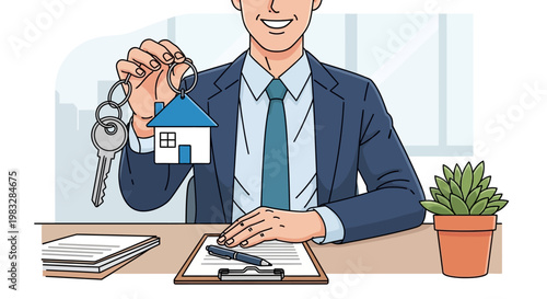 Man holding house keys smiling.