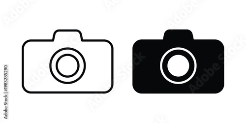 Photo Camera icon Flat and linear stroke vector design isolated illustration.
