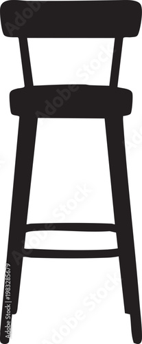 a black wooden bar stool with a backrest stands alone on a plain white background, ideal for interior design or furniture advertising