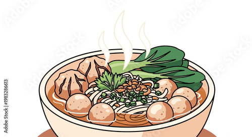 Delicious bowl of Asian dumpling soup.