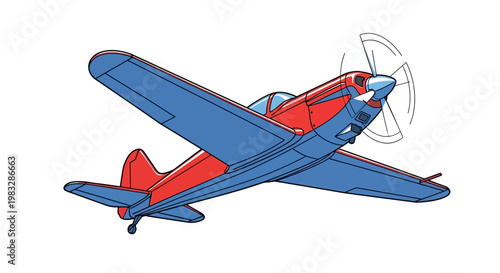 Vintage Blue and Red Airplane Flying.