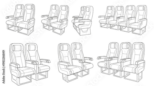Vector 2D CAD drawing of multiple cinema seats in rows