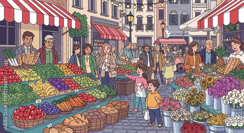 People shopping for fresh colorful produce.