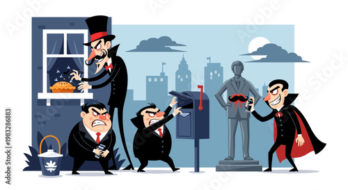 Cartoon vampire characters in costumes.