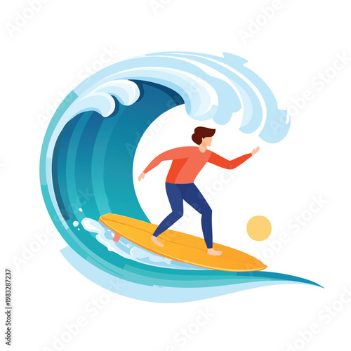 Surfer riding wave illustration for recreation and outdoor activity concepts
