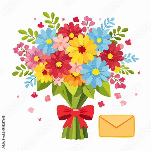 Geschenkstrauß mit Schleife und Karte