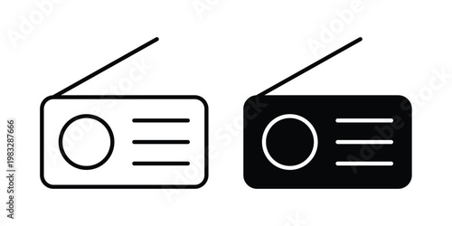 Radio icon Flat and linear stroke vector design isolated illustration.