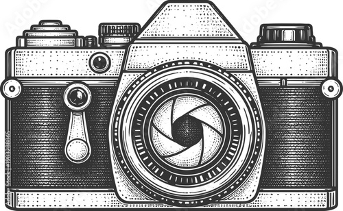 Vintage SLR Camera Illustration in Ink – Hand-Drawn Photography Icon