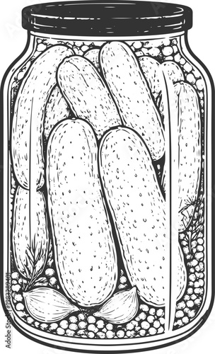 Vintage Mason Jar Filled with Pickles – Hand-Drawn Illustration