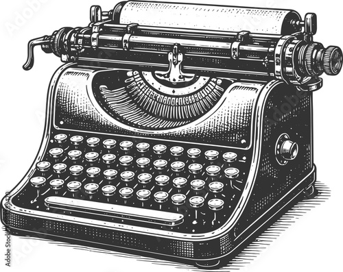 Vintage Manual Typewriter – Detailed Black and White Illustration