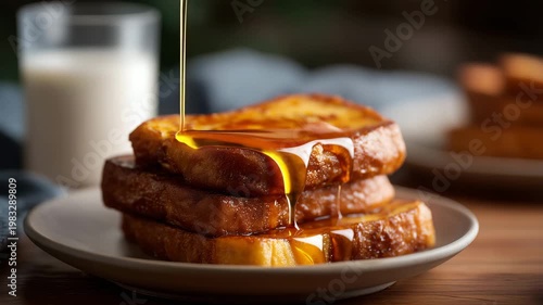Sweet caramelized toast bites with butter and syrup, homemade rustic breakfast plate, golden fried bread dessert, cozy brunch food photography sweet toast bites, caramelized bread