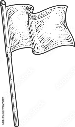 Waving White Flag Illustration in Vintage Style - Peace Symbol Design