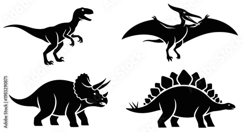 Dinosaur silhouettes set: prehistoric creatures, ancient animals collection