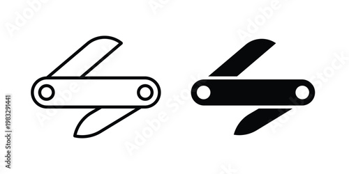 Swiss Knife icon Flat and linear stroke vector design isolated illustration.