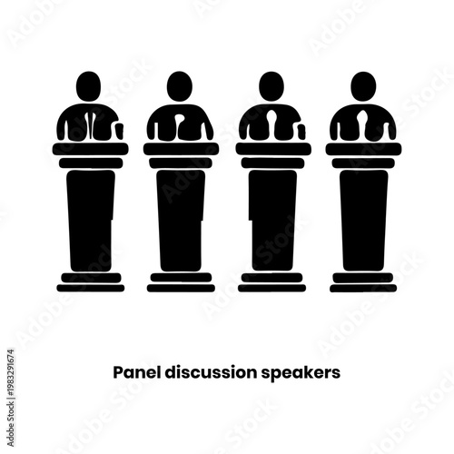 Panel discussion speakers standing in a row at a conference isolated on transparent background, Vector