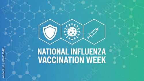 National Influenza Vaccination Week with medical icons and molecular structures