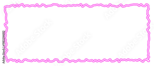 Neon pink wavy frame, glowing magenta rectangular border with squiggly lines, vibrant electric light box for social media and advertising isolated on Transparent Background