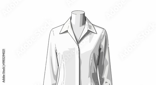 Crisp white collared shirt, buttoned front, displayed on a mannequin bust