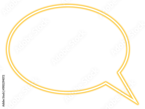 Glowing yellow neon speech bubble, vibrant electric light chat cloud, luminous communication icon for digital messaging and social media marketing isolated on Transparent Background