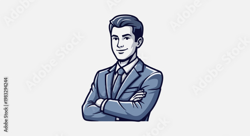Confident businessman with arms crossed, dressed in a suit and tie