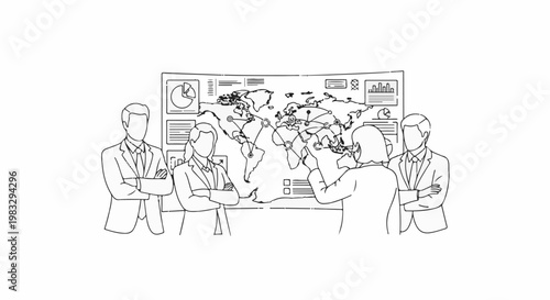 Colleagues analyze global data on large interactive display